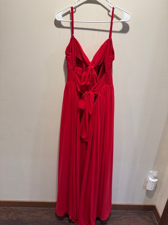 Unaltered Azazie Zeya A14 in Scarlet Spaghetti Strap Bridesmaid Maxi Dress - Picture 6 of 16